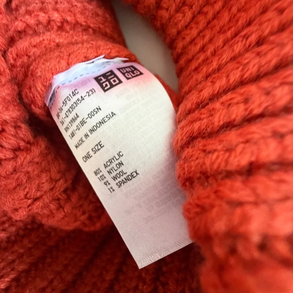 Uniqlo Heattech Ribbed Beanie Orange Knit Hat Wool Blend One Size NEW